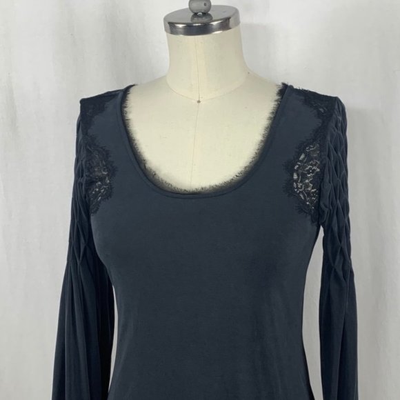 Free People Grey Jersey Smocked Dress with Lace - Picture 6 of 9